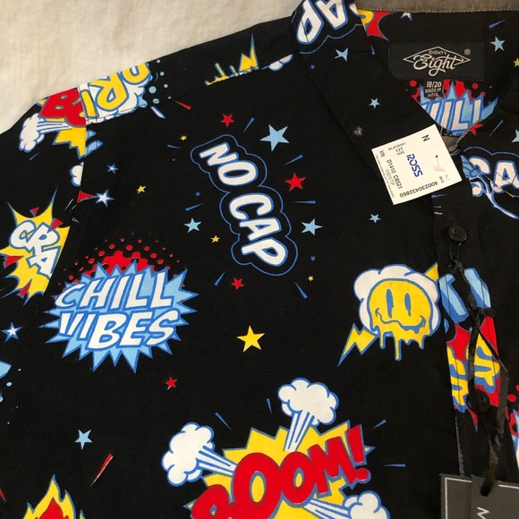 Eighty Eight Boys Graphic Button Down Shirt Collared SZ 18 Black with Graphics - Picture 10 of 12